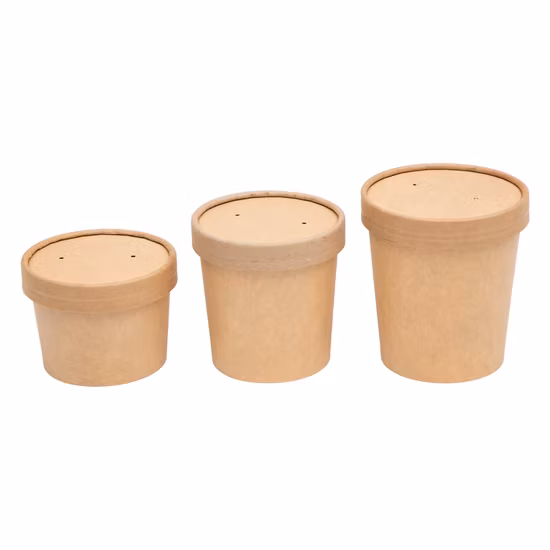 Kraft Paper Soup Cups with Lids 8oz Disposable for Hot Food