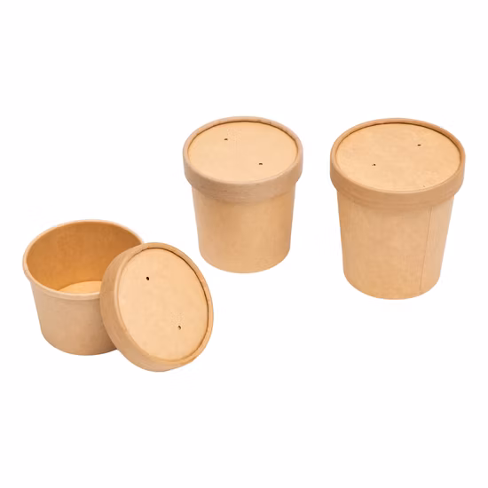 Kraft Paper Soup Cups with Lids 8oz Disposable for Hot Food