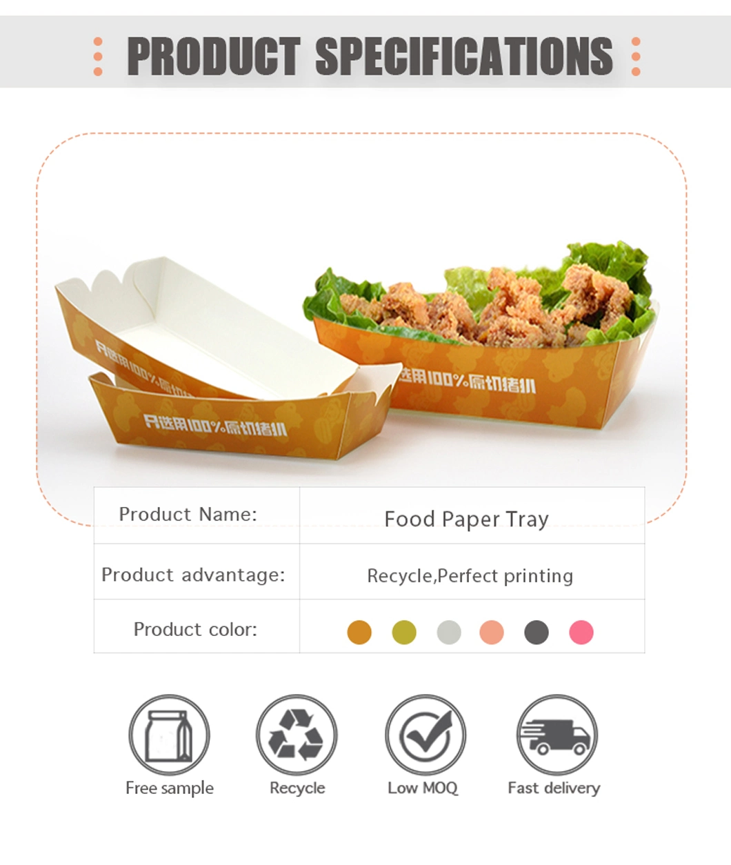 Disposable Kraft Brown Paper Tacos Trays Fast Food Paperboard Boats Tray