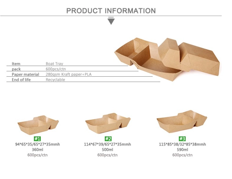 Hiro Disposable Kraft Paper French Fry Boat Serving Hot Dog/ French Fries/ Fast Food Tray