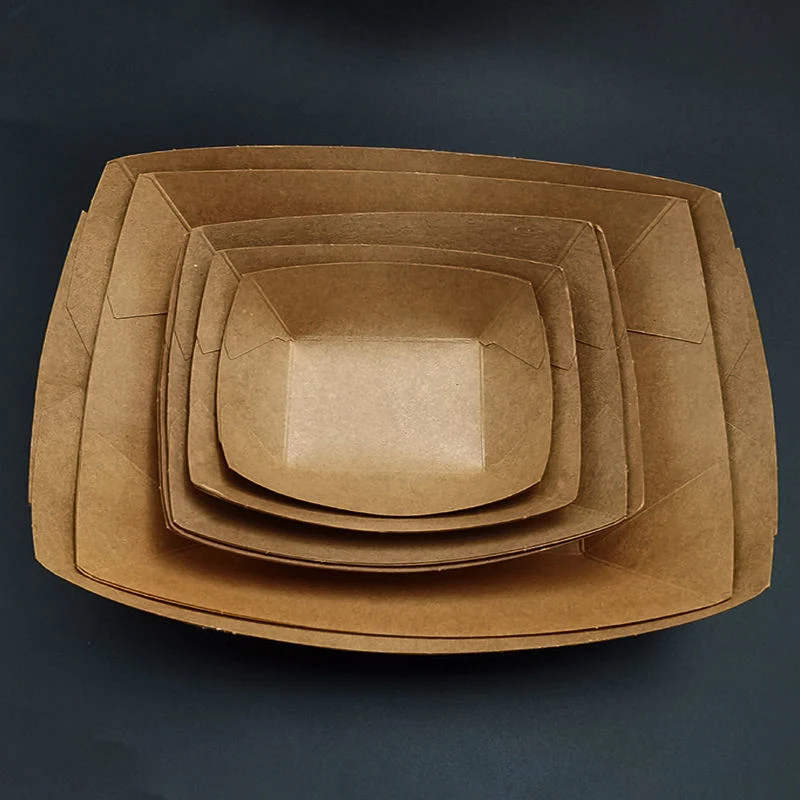 Kraft Paper Food Tray La Coating Fast Food Paper Tray