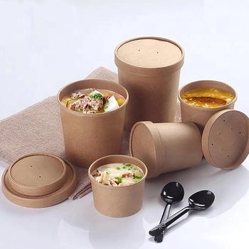 Factory Wholesale High Quality Disposable Deluxe Kraft Paper Food Container/Bowl with Lid