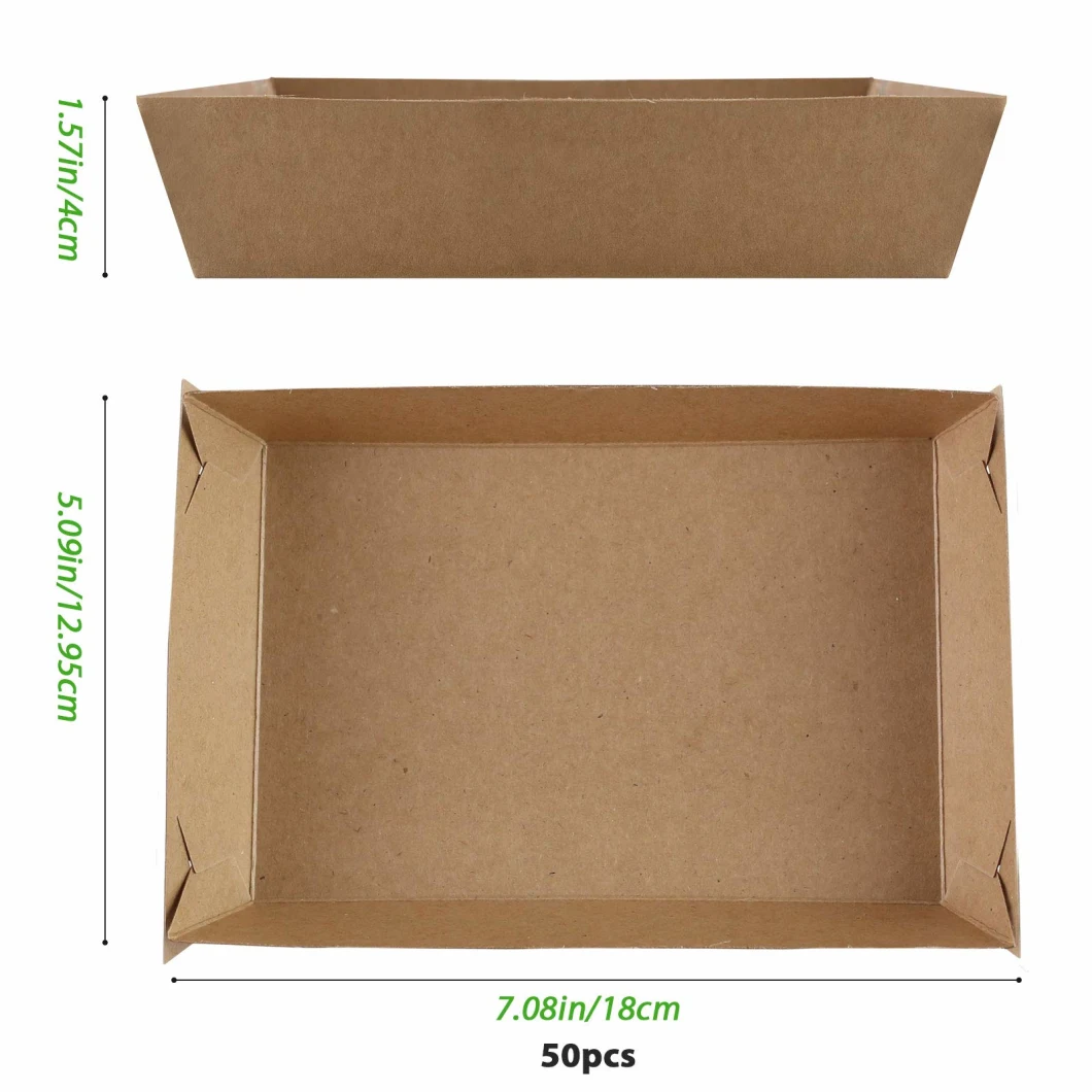 Disposable Paper Food Trays Brown Kraft Paper Hot Dog Food Serving Tray