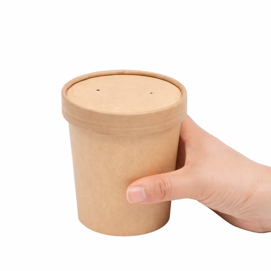 뚜껑이 있는 크래프트 종이 수프 컵 8oz 일회용 뜨거운 음식 컵